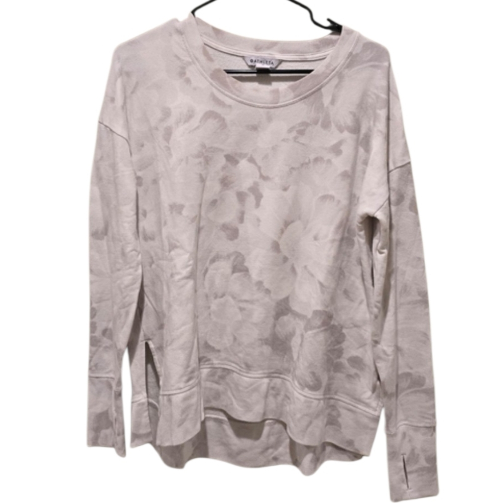 Athleta Gray And White Floral Pullover Sweatshirt With Thumb Holes Size Medium